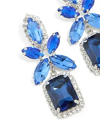 Silver Blue Diamante Square Flower Drop Earrings