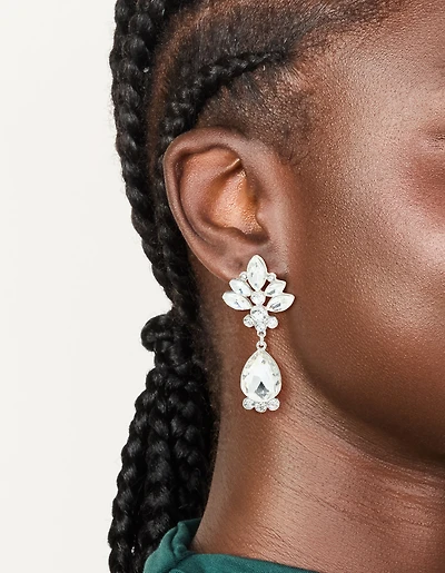 Boucles d’oreilles florales et à simple goutte en argent Diamante