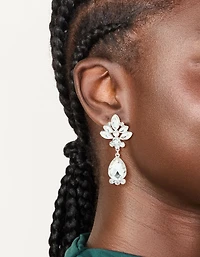 Boucles d’oreilles florales et à simple goutte en argent Diamante
