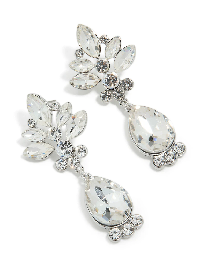 Boucles d’oreilles florales et à simple goutte en argent Diamante