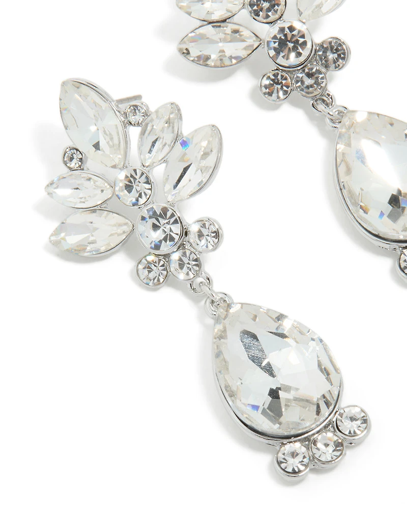 Boucles d’oreilles florales et à simple goutte en argent Diamante