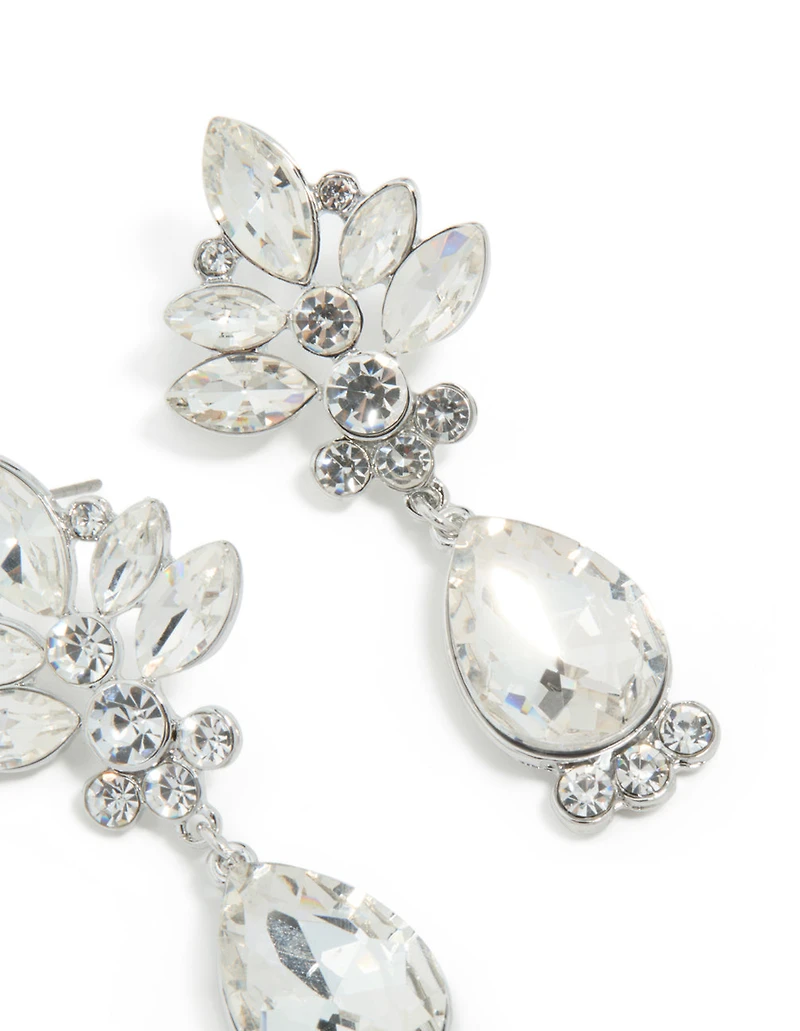 Boucles d’oreilles florales et à simple goutte en argent Diamante
