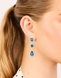 Silver Blue Diamante Multi Shape Drop Earrings