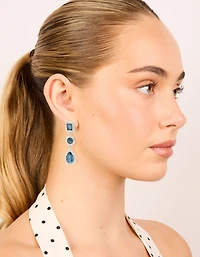 Silver Blue Diamante Multi Shape Drop Earrings