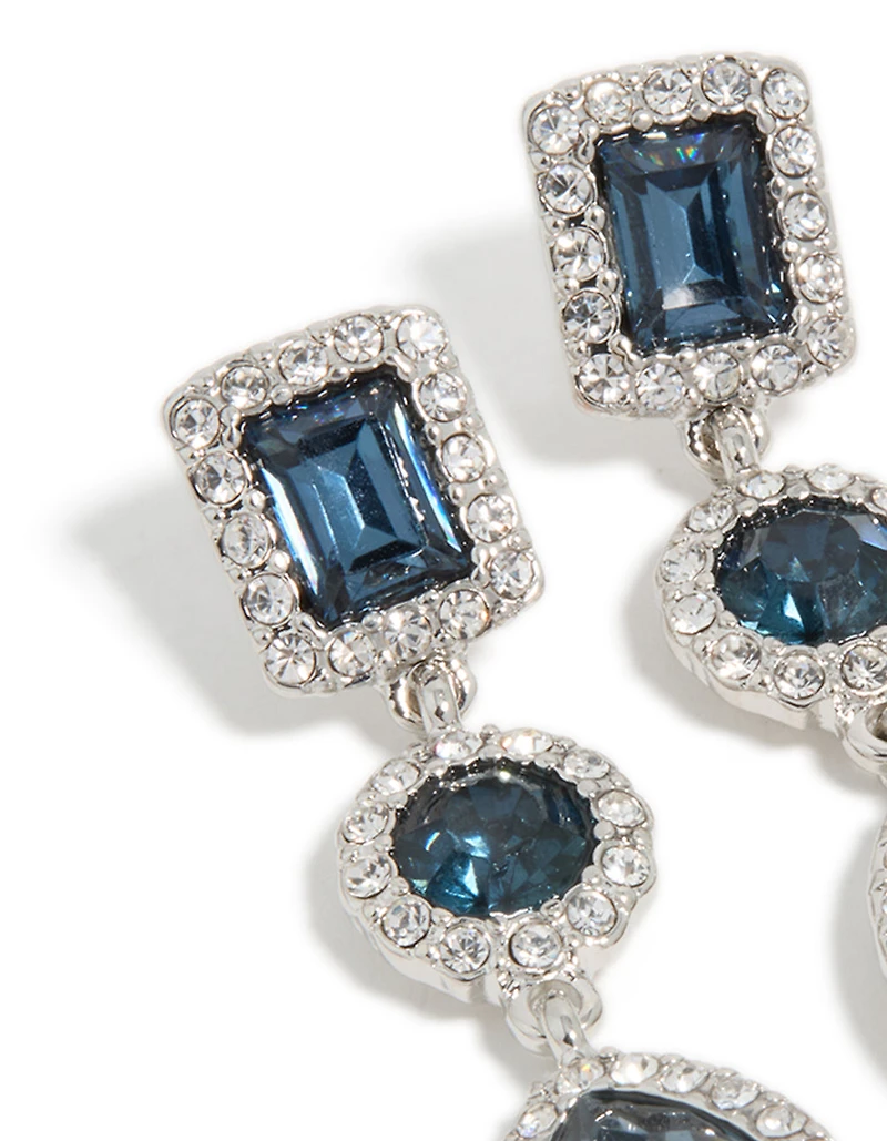 Silver Blue Diamante Multi Shape Drop Earrings