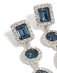 Silver Blue Diamante Multi Shape Drop Earrings