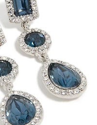 Silver Blue Diamante Multi Shape Drop Earrings