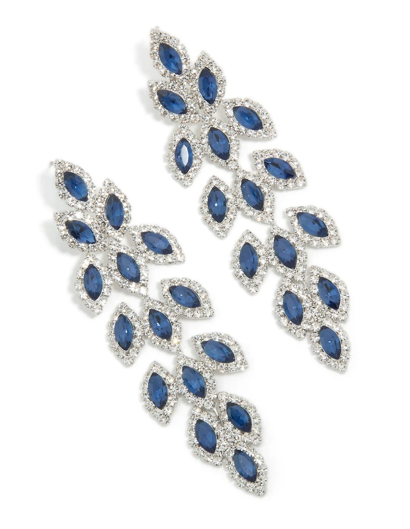 Diamants argentés bleus Poires brillantes Pendent des boucles d’oreilles