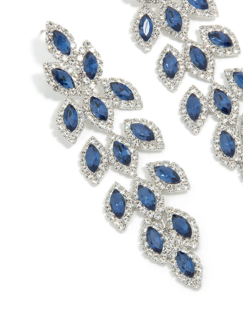 Diamants argentés bleus Poires brillantes Pendent des boucles d’oreilles