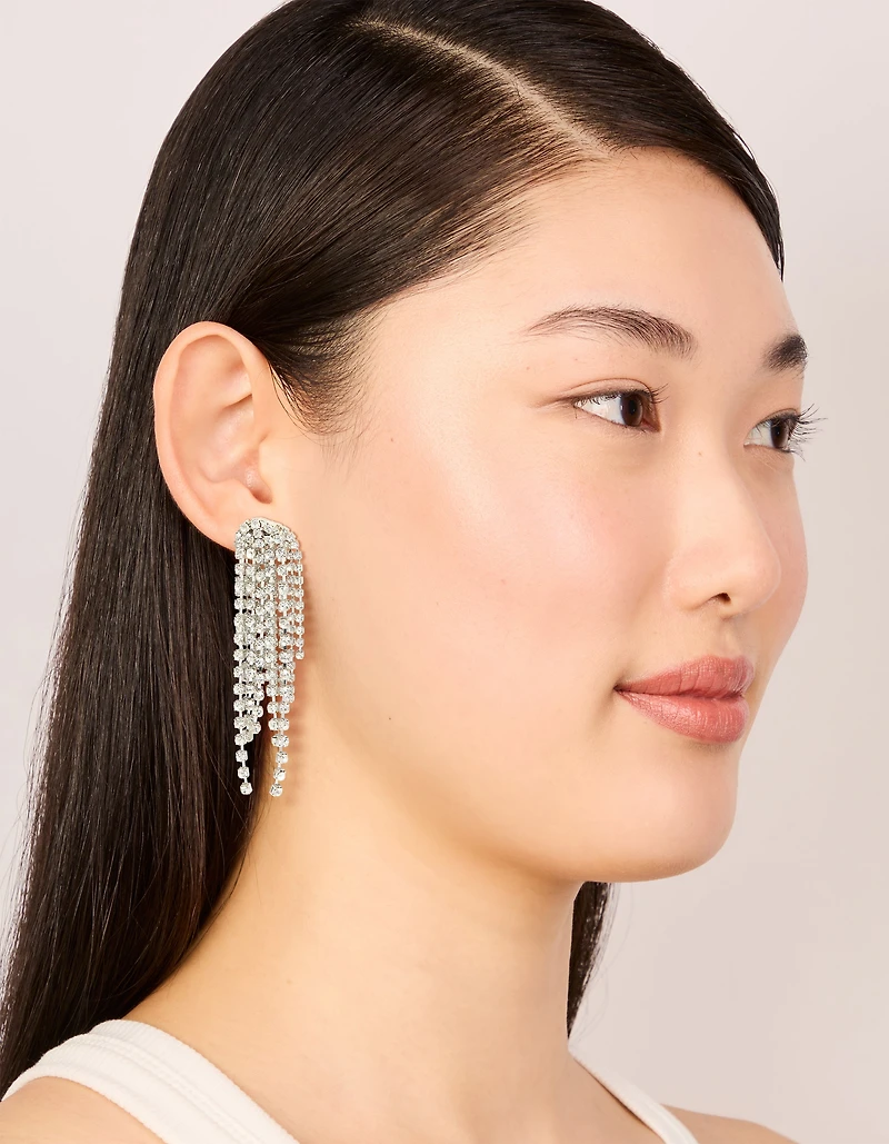Silver Diamante Dazzle Tassel Drop Earrings