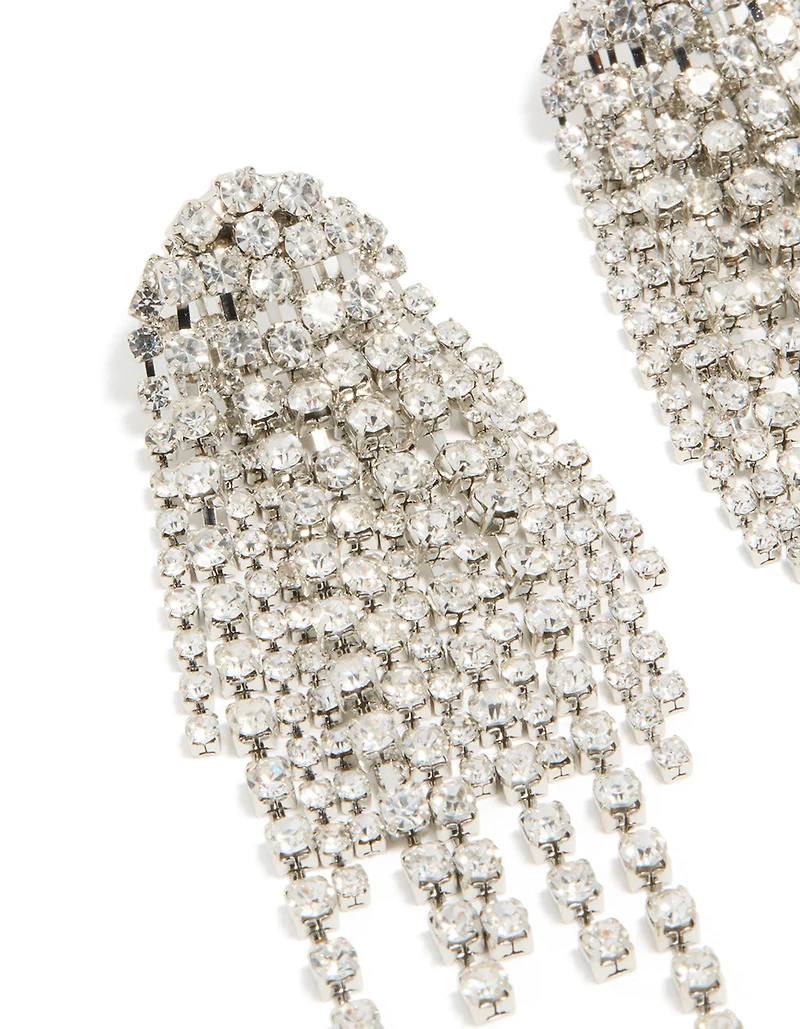 Silver Diamante Dazzle Tassel Drop Earrings