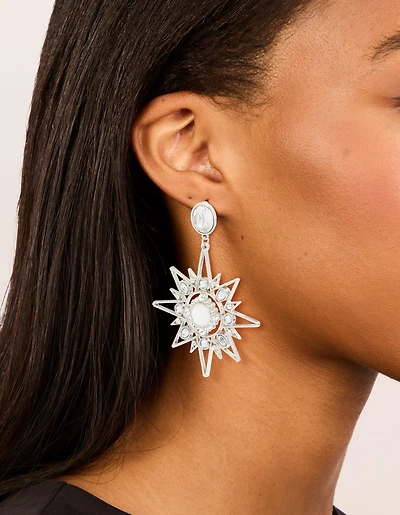 Silver Diamante Statement Star & Moon Earrings