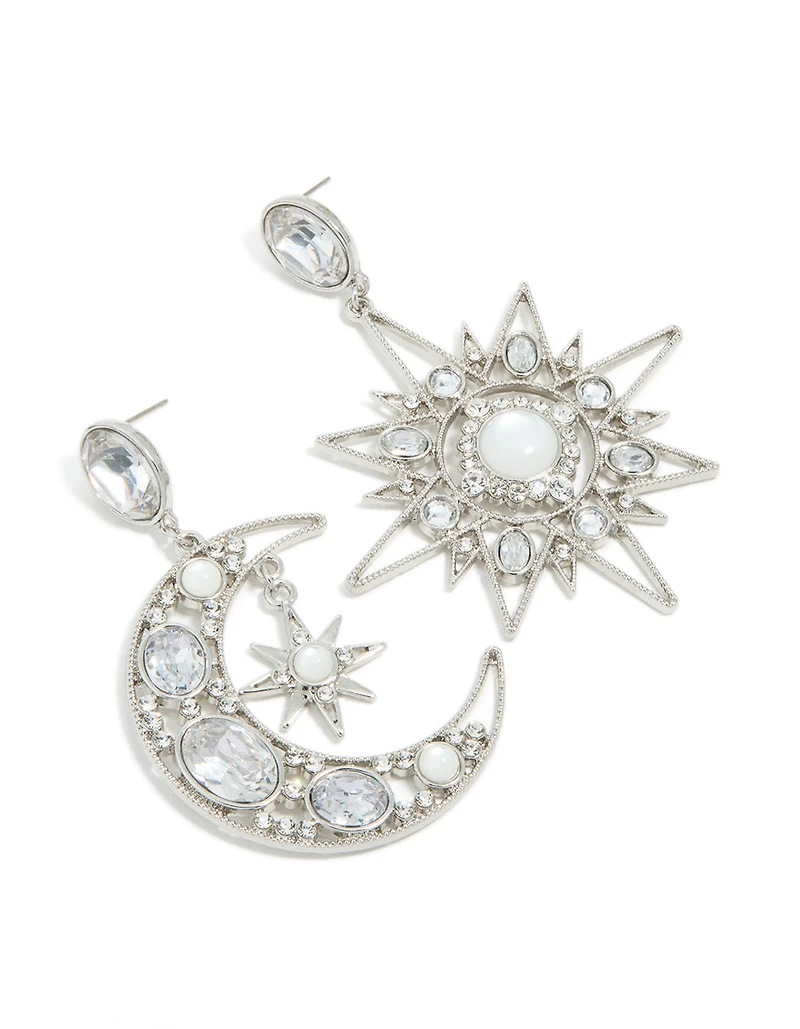 Silver Diamante Statement Star & Moon Earrings