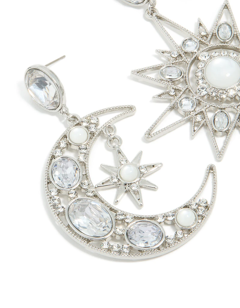 Silver Diamante Statement Star & Moon Earrings