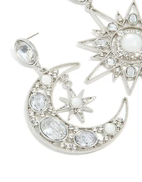 Silver Diamante Statement Star & Moon Earrings