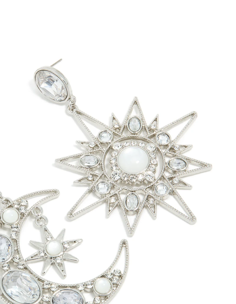 Silver Diamante Statement Star & Moon Earrings