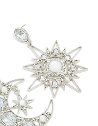 Silver Diamante Statement Star & Moon Earrings