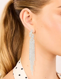 Silver Diamante Open Curve Drop Earrings