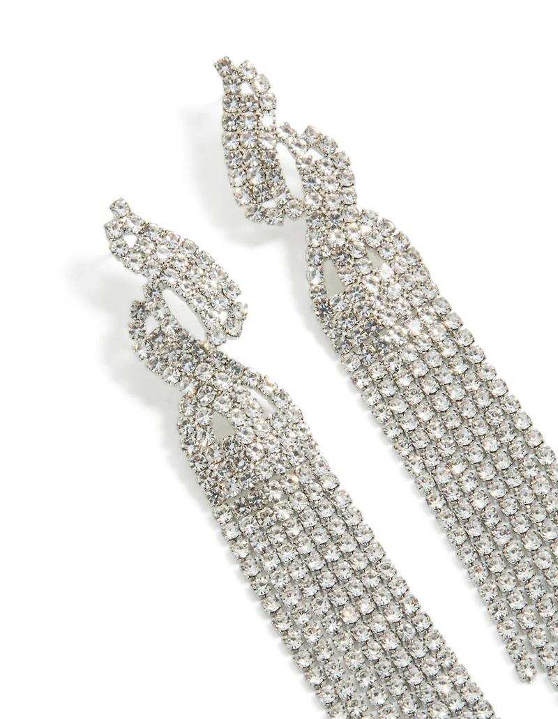 Silver Diamante Open Curve Drop Earrings