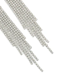 Silver Diamante Open Curve Drop Earrings