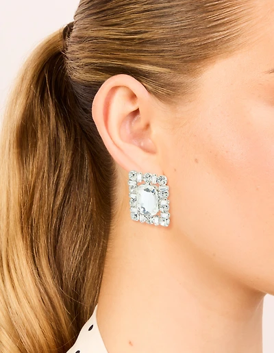 Boucles d’oreilles en diamants en argent à carrés fantaisistes