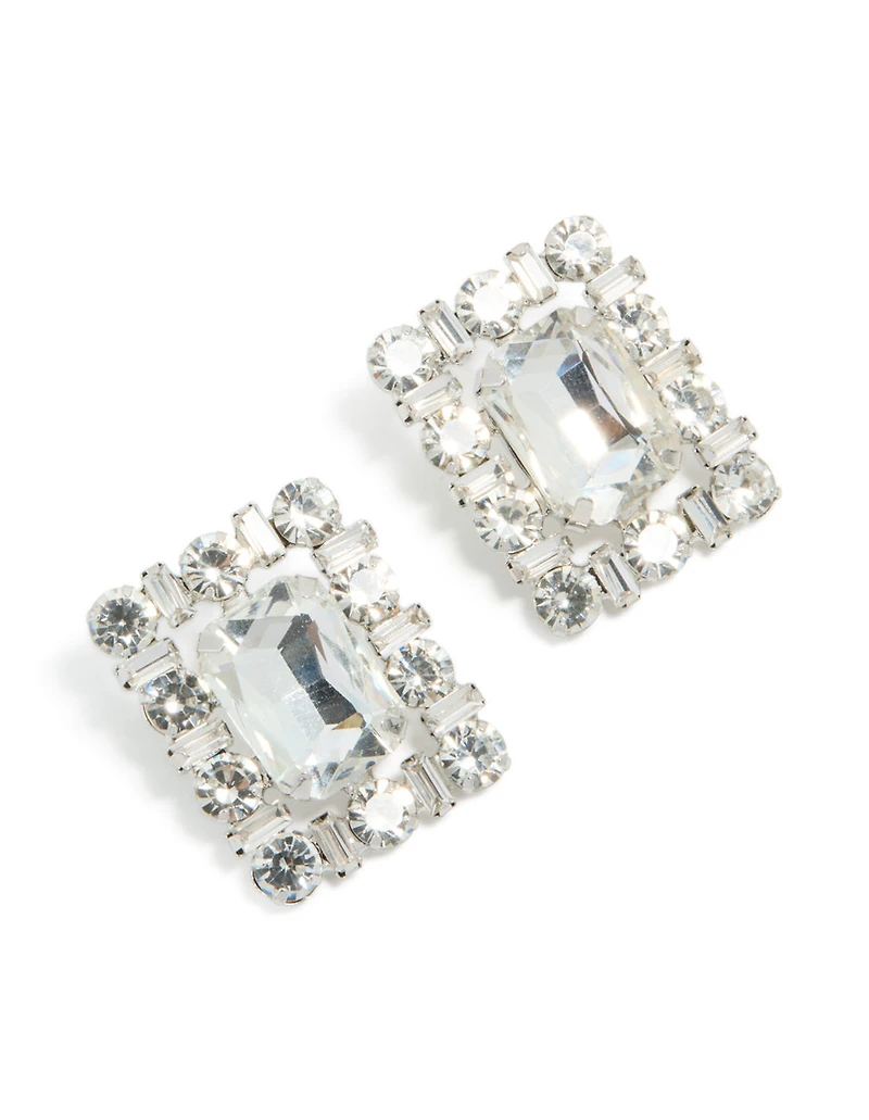 Boucles d’oreilles en diamants en argent à carrés fantaisistes