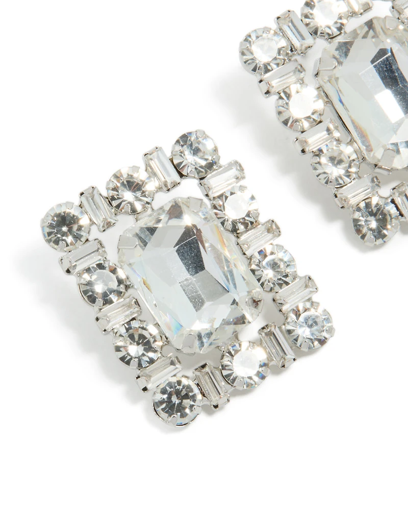 Boucles d’oreilles en diamants en argent à carrés fantaisistes