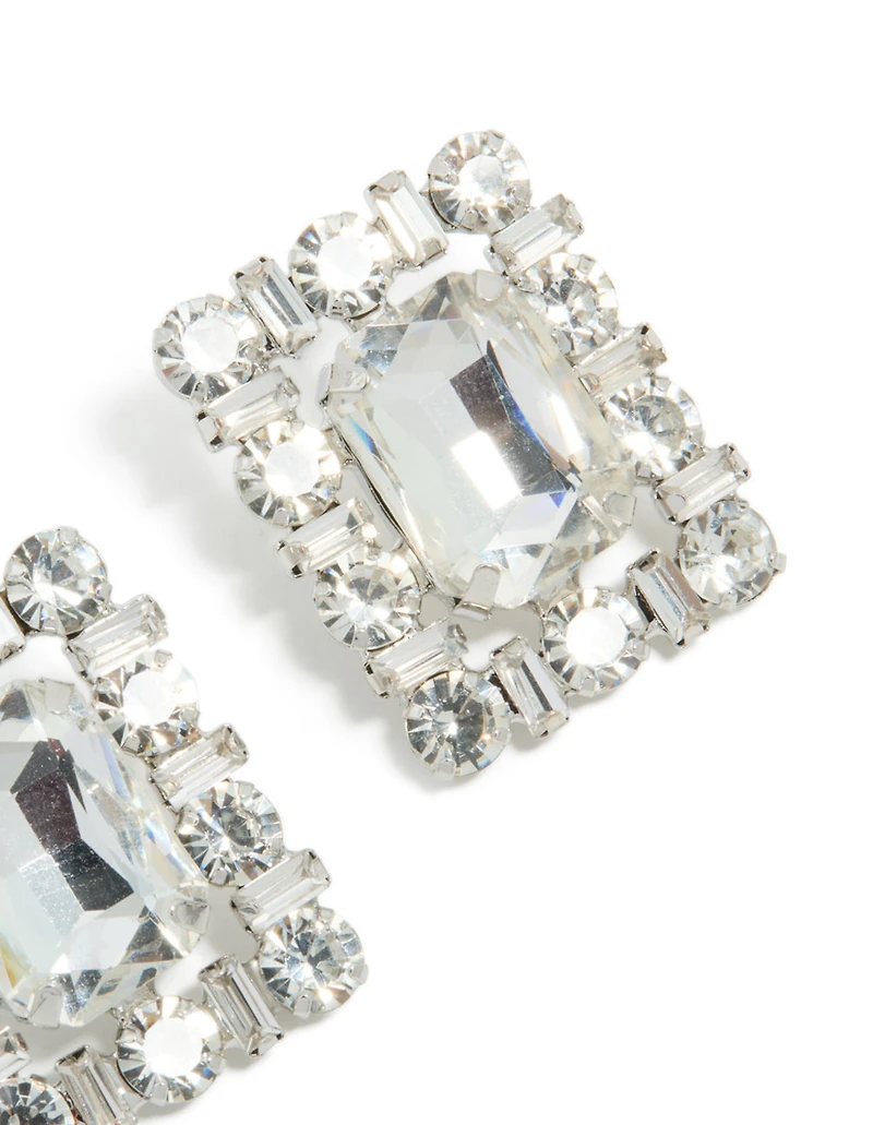 Boucles d’oreilles en diamants en argent à carrés fantaisistes