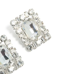 Boucles d’oreilles en diamants en argent à carrés fantaisistes