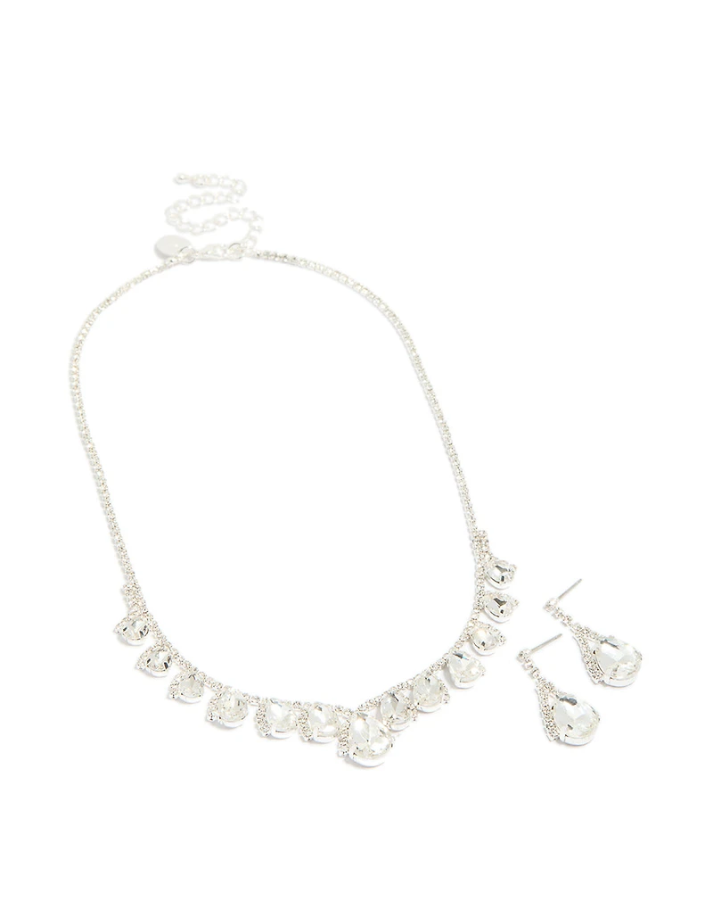 Ensemble collier et boucles d’oreilles en argent multi diamantes
