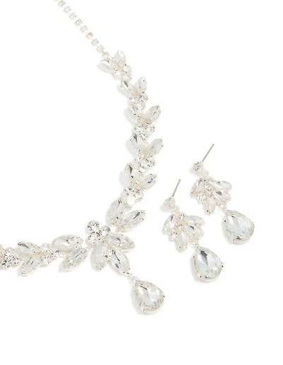 Ensemble de collier et boucles d’oreilles à fleurs brillantes en argent Diamante
