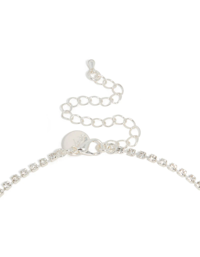 Ensemble de collier et boucles d’oreilles à fleurs brillantes en argent Diamante