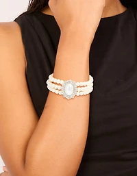 Silver Diamante & Pearl Layered Bracelet