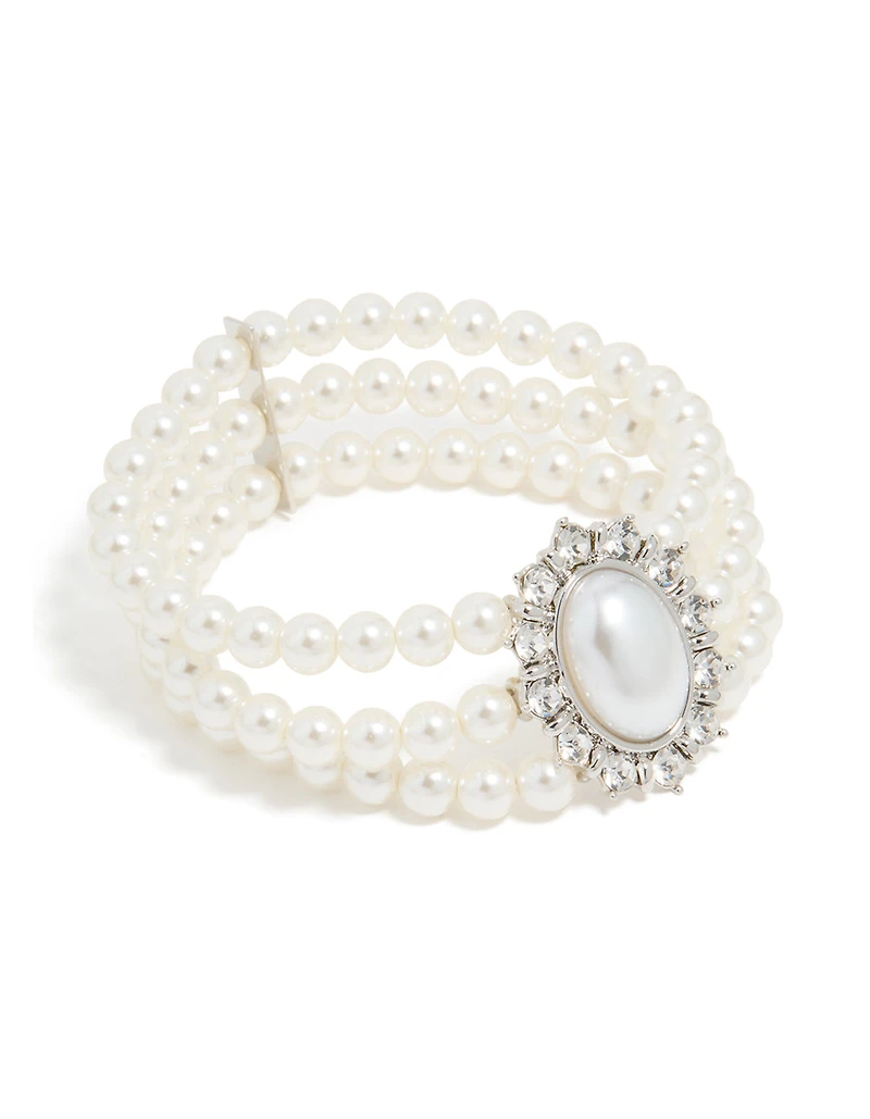 Silver Diamante & Pearl Layered Bracelet
