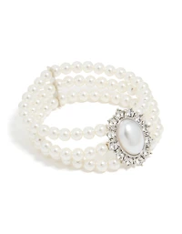 Silver Diamante & Pearl Layered Bracelet