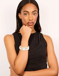 Silver Diamante & Pearl Layered Bracelet