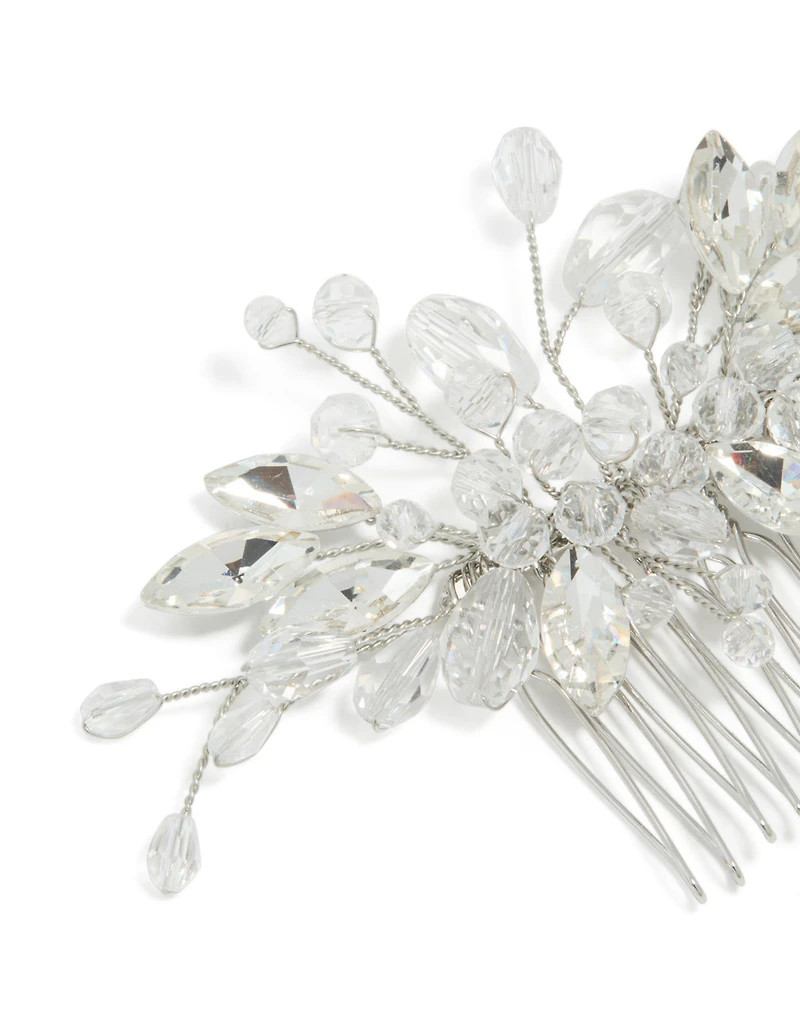 Silver Diamante Floral Vine Hair Comb