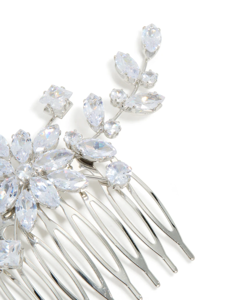Silver Diamante Floral Statement Hair Comb