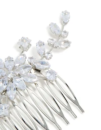 Silver Diamante Floral Statement Hair Comb