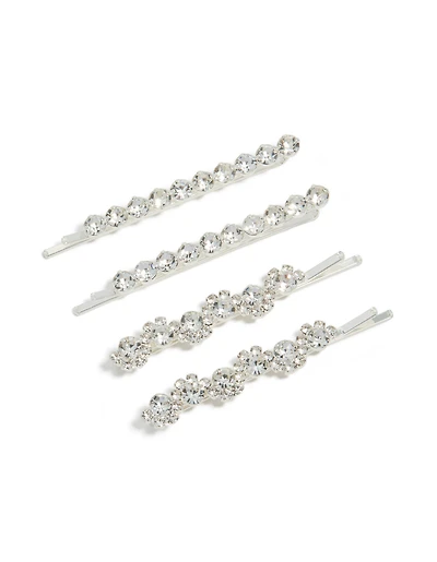 Blocs de 4 pinces à cheveux Silver Diamantes