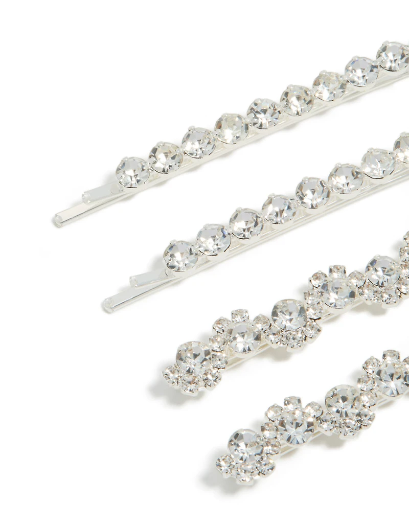 Blocs de 4 pinces à cheveux Silver Diamantes