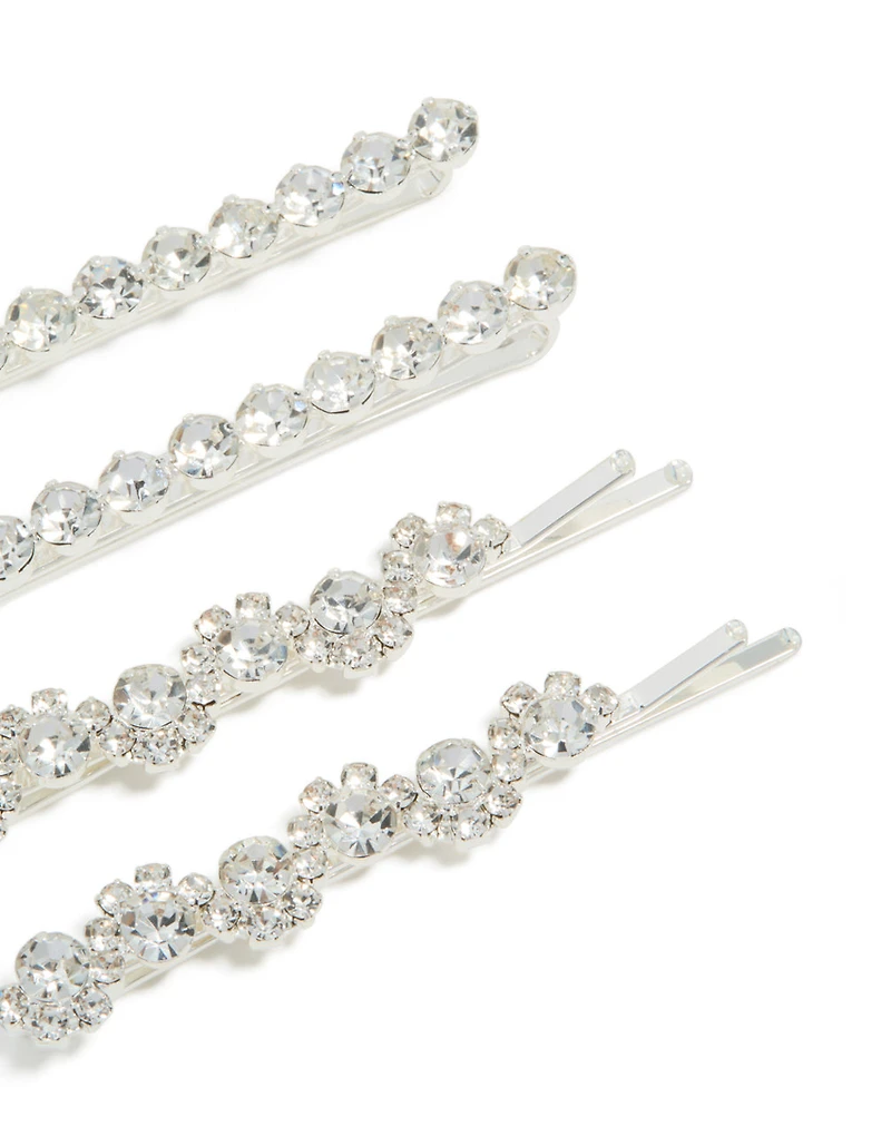Blocs de 4 pinces à cheveux Silver Diamantes