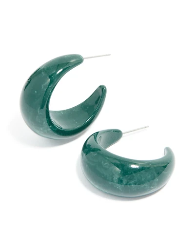 Forest Green Wide Marbled Hoop Earrings