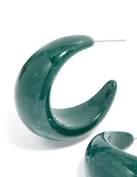 Forest Green Wide Marbled Hoop Earrings