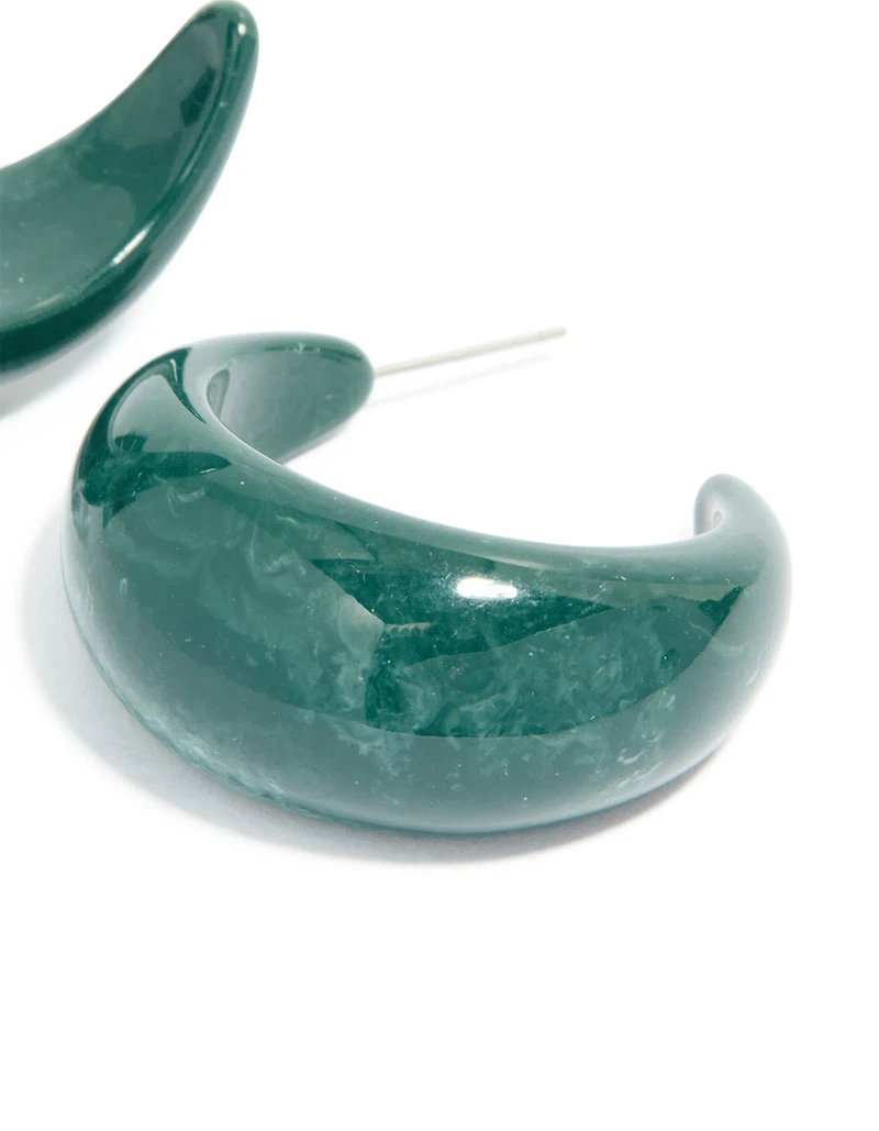Forest Green Wide Marbled Hoop Earrings