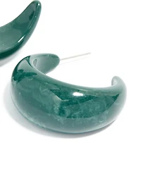 Forest Green Wide Marbled Hoop Earrings