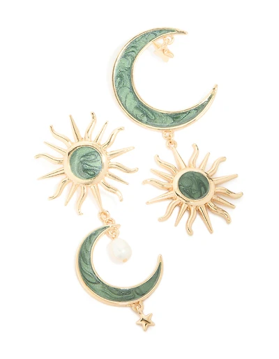 Boucles d’oreilles célestes marbrées vert doré