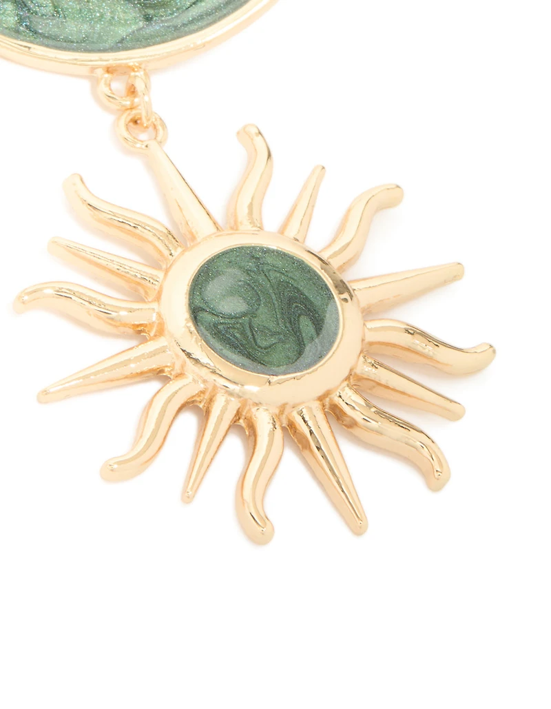 Gold Green Marbled Celestial Drop Earrings