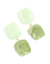 Light & Dark Green Acrylic Double Square Drop Earrings