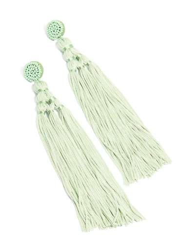 Light Green Fabric Tassel Drop Earrings